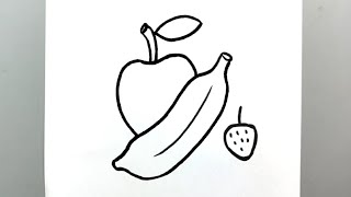 How To Draw Apples With Banana Fruit Drawing Simple Painting Tutorial For Beginners