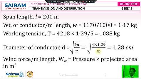 Lecture Video 12 18EE43 Module 1 Problems on calculation of sag at different levels  Dr  K V Ramanar