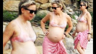 Kate Hudson PICTURE EXCLUSIVE: Pregnant star shows off HUGE baby belly as she hits beach in bikini
