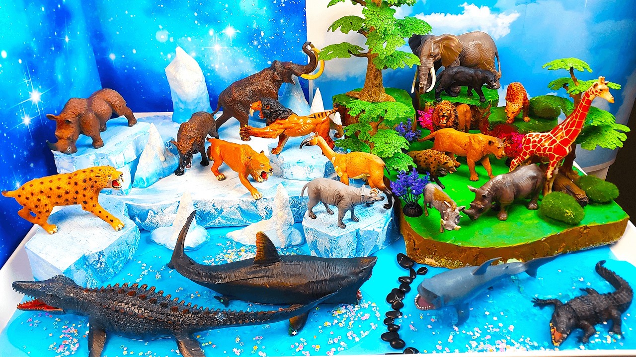 Изучите названия животных доисторического ледникового периода и современных животных с помощью во...