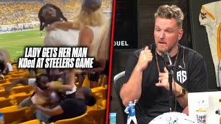 Pat McAfee Reacts: Fight Breaks Out At Steelers Game, Lady Gets Her Man KOed