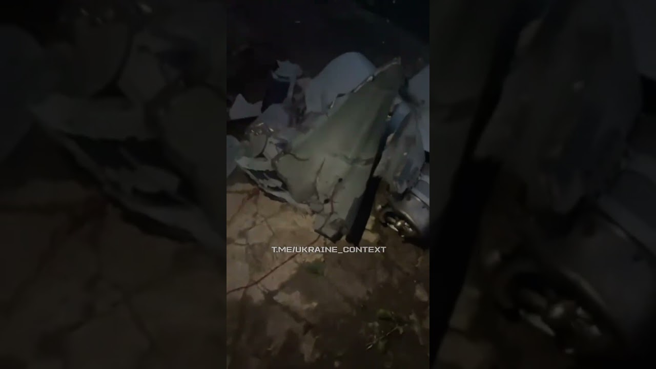 russian degenerates inspect detonated 🇺🇦 jet-powered drone “Peklo”