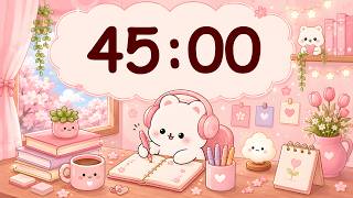 45 Minute Study Timer 🌸🐻 | Cherry Blossom Study Room | 4K Countdown | No Music | End Beep