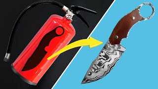 This Blacksmith Made A Damascus Knife Out Of A Fire Extinguisher!