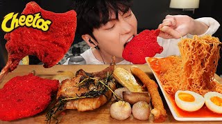 ASMR MUKBANG | 직접 만든 치토스 돈마호크 스테이크 치즈스틱 불닭 비빔 라면 먹방 & 레시피 CHEETOS TOMAHAWK AND FIRE NOODLES EATING