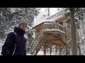 TREEHOUSE-STYLE WINTER CABIN ON STILTS DURING A SNOWSTORM! (4K) DAY 1