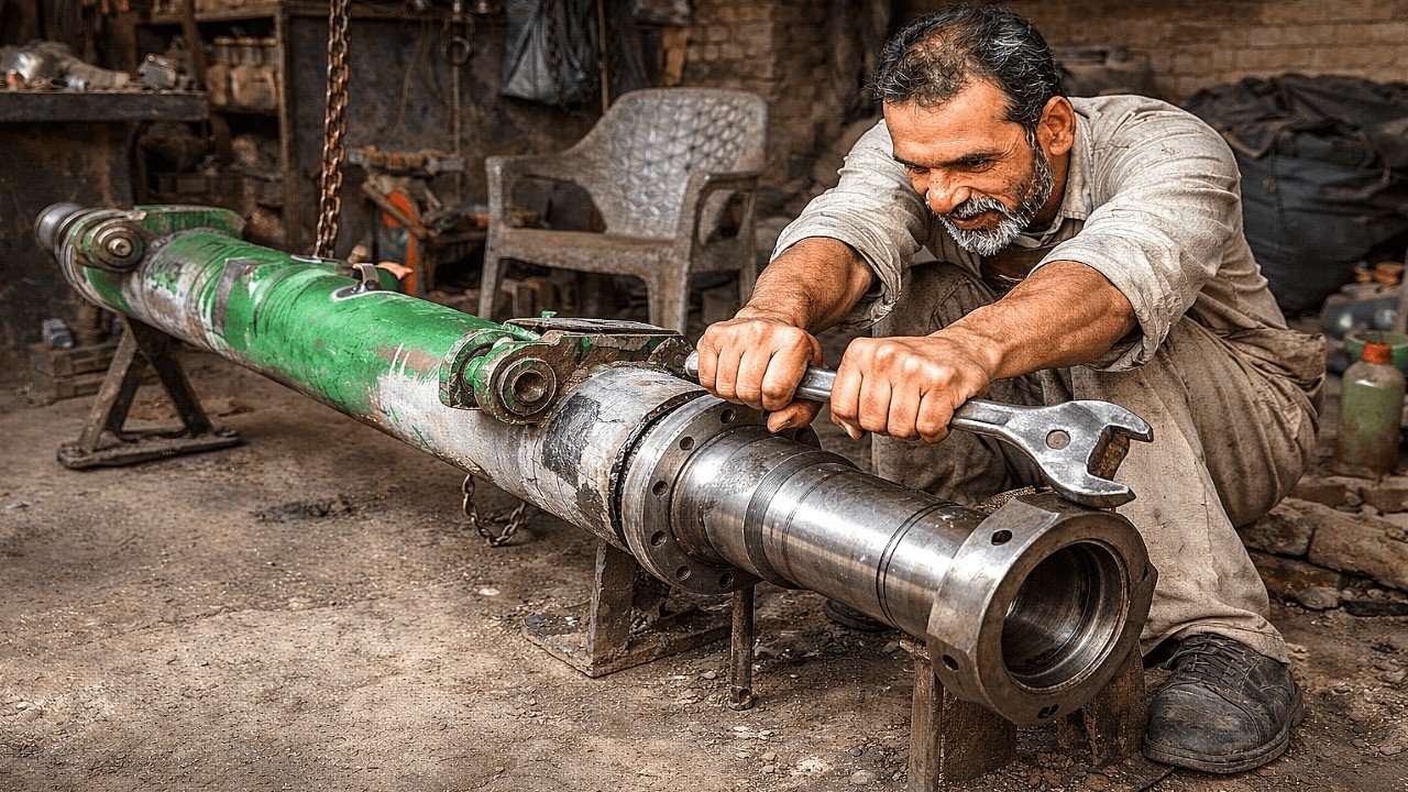 Необыкновенно! Пакистанский механик ремонтирует полуось грузовика без современной машины