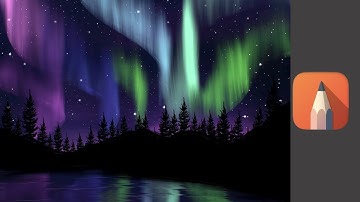 Draw a aesthetic aurora/ Northern lights in Autodesk Sketchbook - #relaxing #naturesounds #ipad