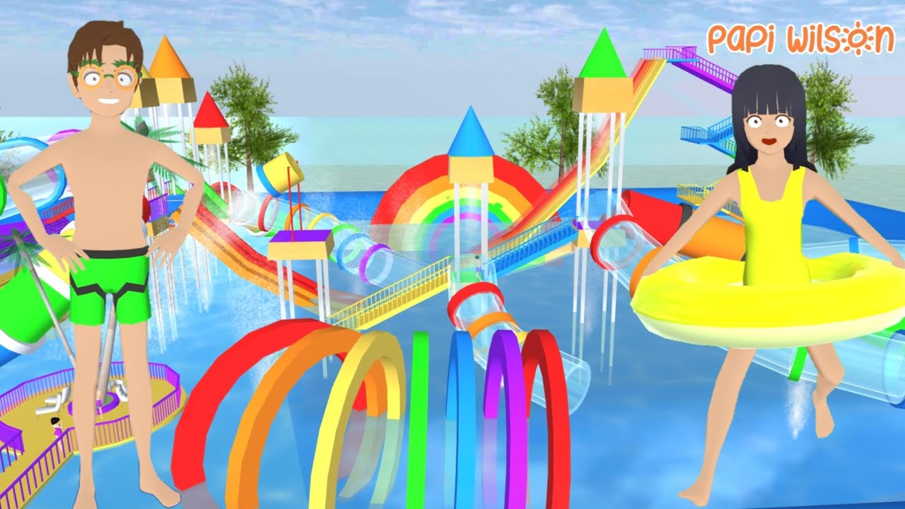 Yuta Mio Berenang Di Waterboom Pelangi Rainbow 🤣😂💧💦 | Sakura School Simulator | Papi Wilson