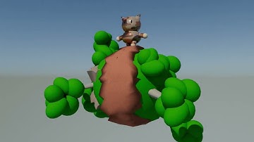 chibi cat walking on a tiny planet ( 3D maya )