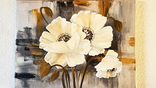 Blumen Malen Acryl Weiß Ocker Echtzeit Anfänger - Flowers Acrylic Painting White Ocher Real Beginner