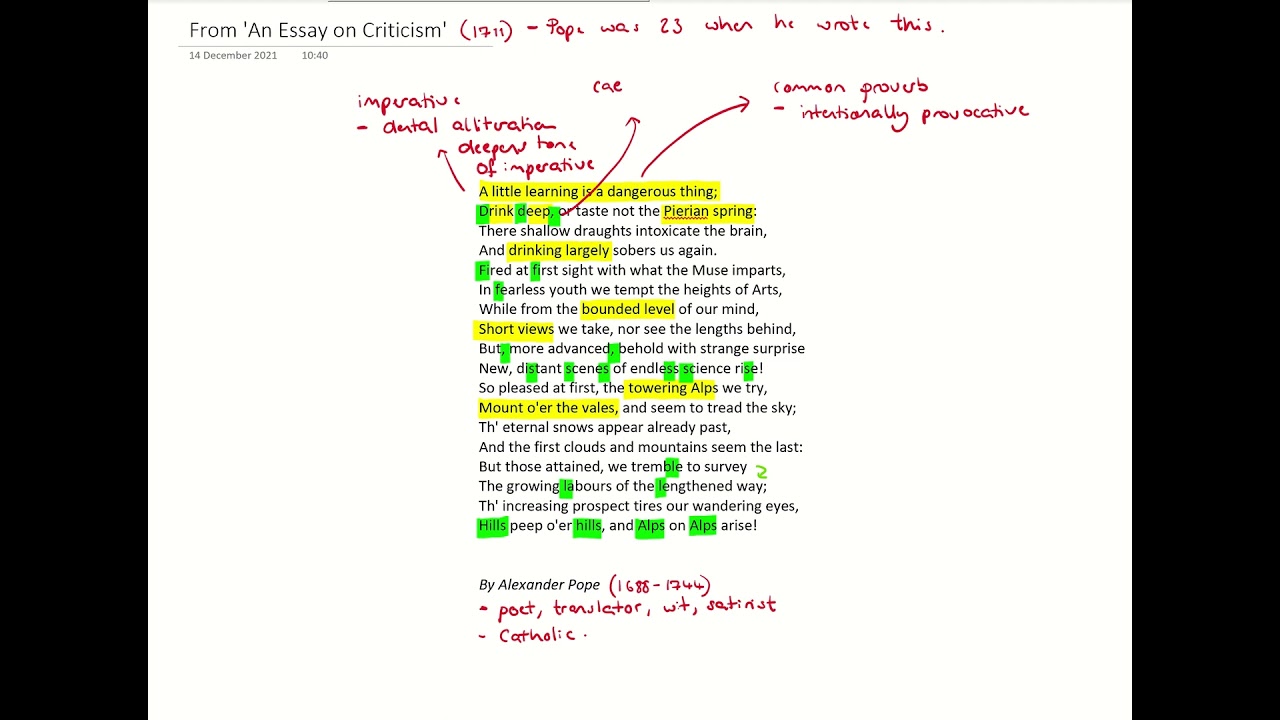 analyse alexander pope's poem an essay on criticism