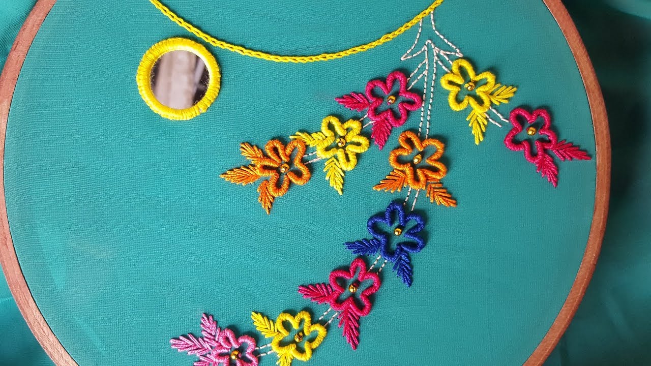 Hand Embroidery Brazilian Neck Design Hand Work By Mirror Style