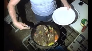 Lamb Shanks, cooked in a Dutch Oven on the campfire.