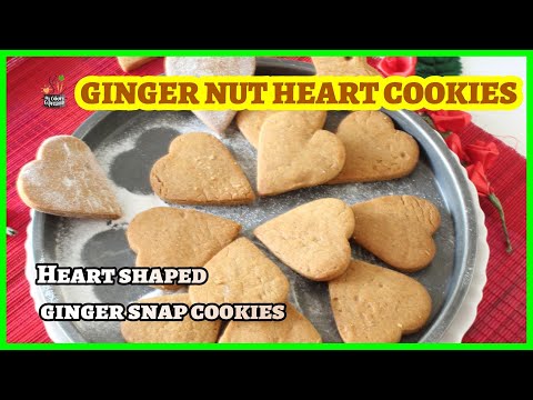 Ginger nut Heart Cookies | Gingersnap Cookies Heart Shaped | How to make Ginger Heart Biscuits