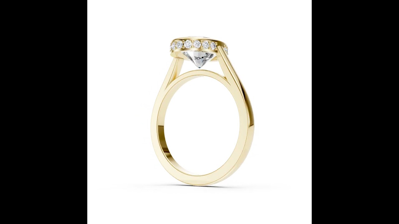 Bezel Set Oval Brilliant Solitaire Diamond Hidden Halo Engagement Ring