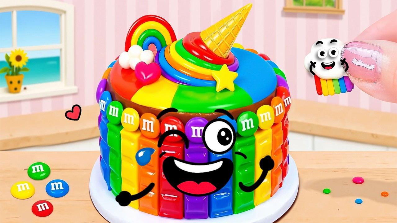 🍬 Ultimate Rainbow M&M’s Chocolate Cake 🌈 ASMR Mini Cake & Doodle Style