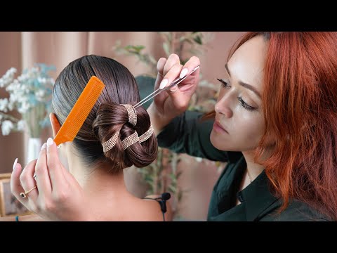 ASMR Sleek Hair & Chain Updo |Hair Brushing and Styling w/Accessories for a Cute Finish |Soft Spoken