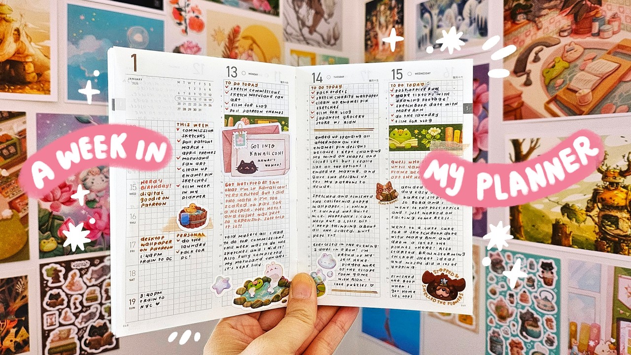 a week in my planner ✧ making sanrio fan art, sketchbook dates in nyc, late night reading