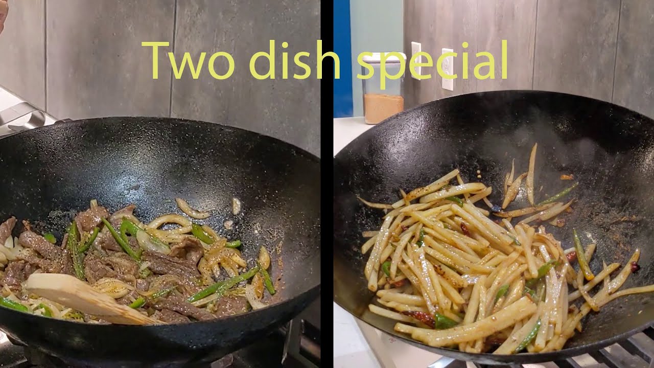 New Years 2 dish special - sweet and sour potato strings and pepper ...