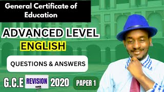GCE Advanced Level English Paper 1 2020 Revisions Questions and Answers Past Questions