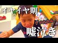 様子をチラ見しながら嘘泣きする2歳3ヵ月