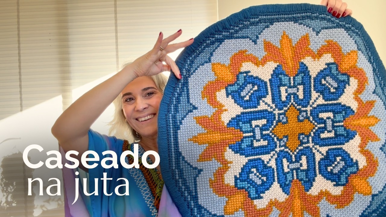 Acabamento CASEADO na juta! Como finalizar um tapete redondo. Bordando com Rubia Rubita