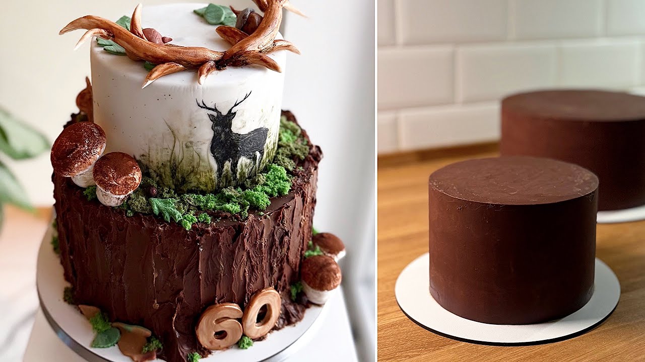 VADÁSZ TORTA🍄‍🟫🦌🫎 fondant burkolás, étcsoki ganache 🍫- BebePiskóta