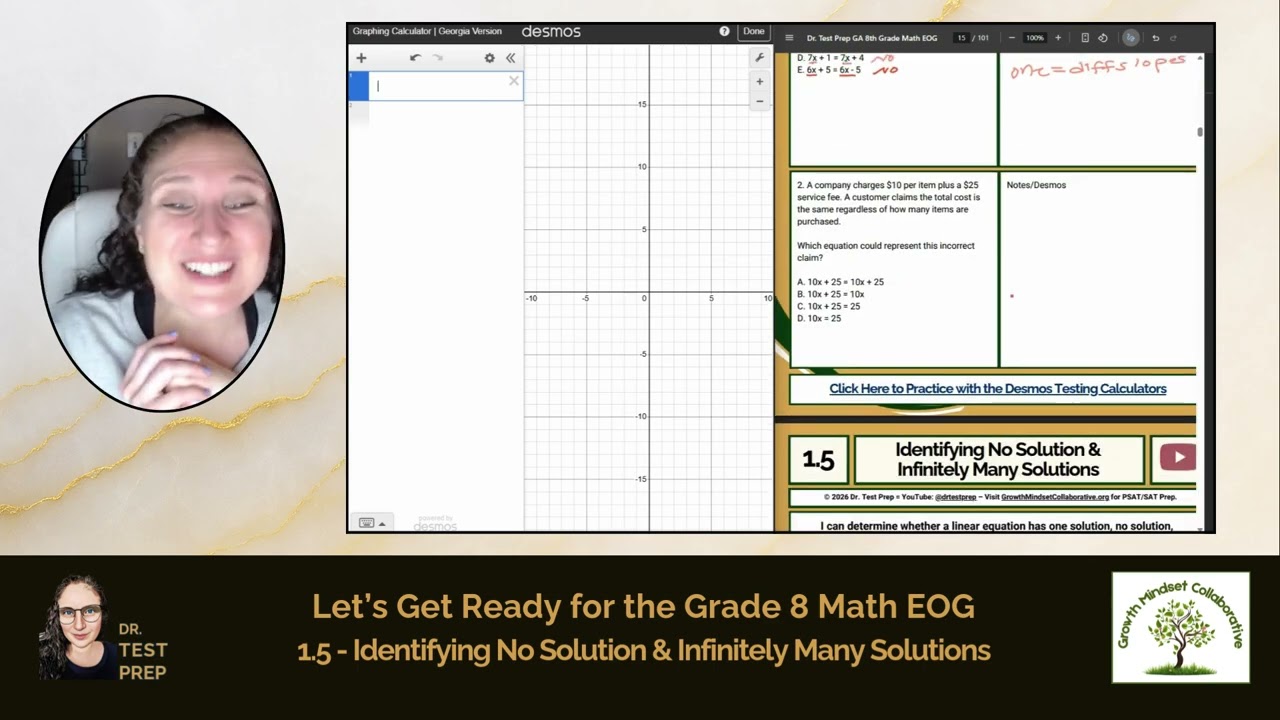 MA.8.1.5 -Identifying No Solutions & Infinitely Many Solutions- HeyDrTestPrep.com