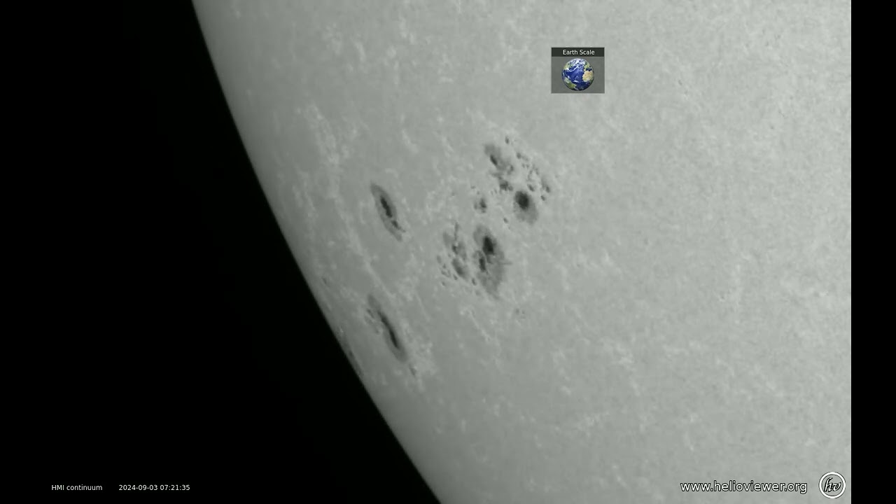 Large sunspot complex coming over the southeast limb. - 3.9.24