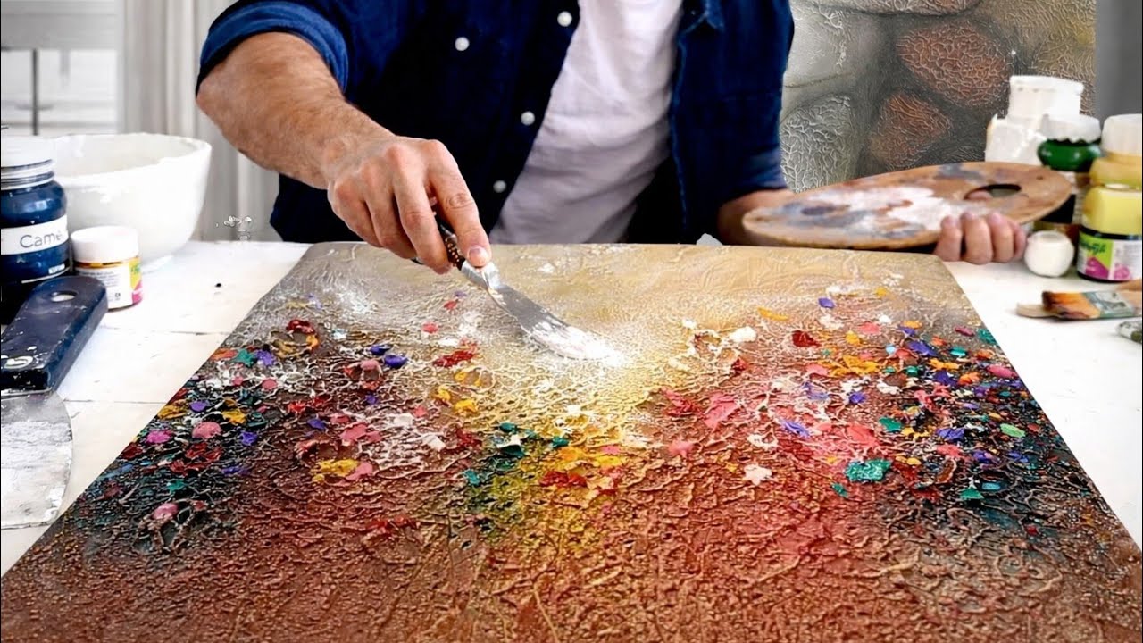 Modern Textured Abstract: Earth Tone Acrylic Palette Knife Painting