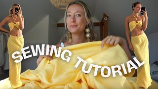 Easy follow along sewing tutorial - bias cut maxi skirt and matching crop top