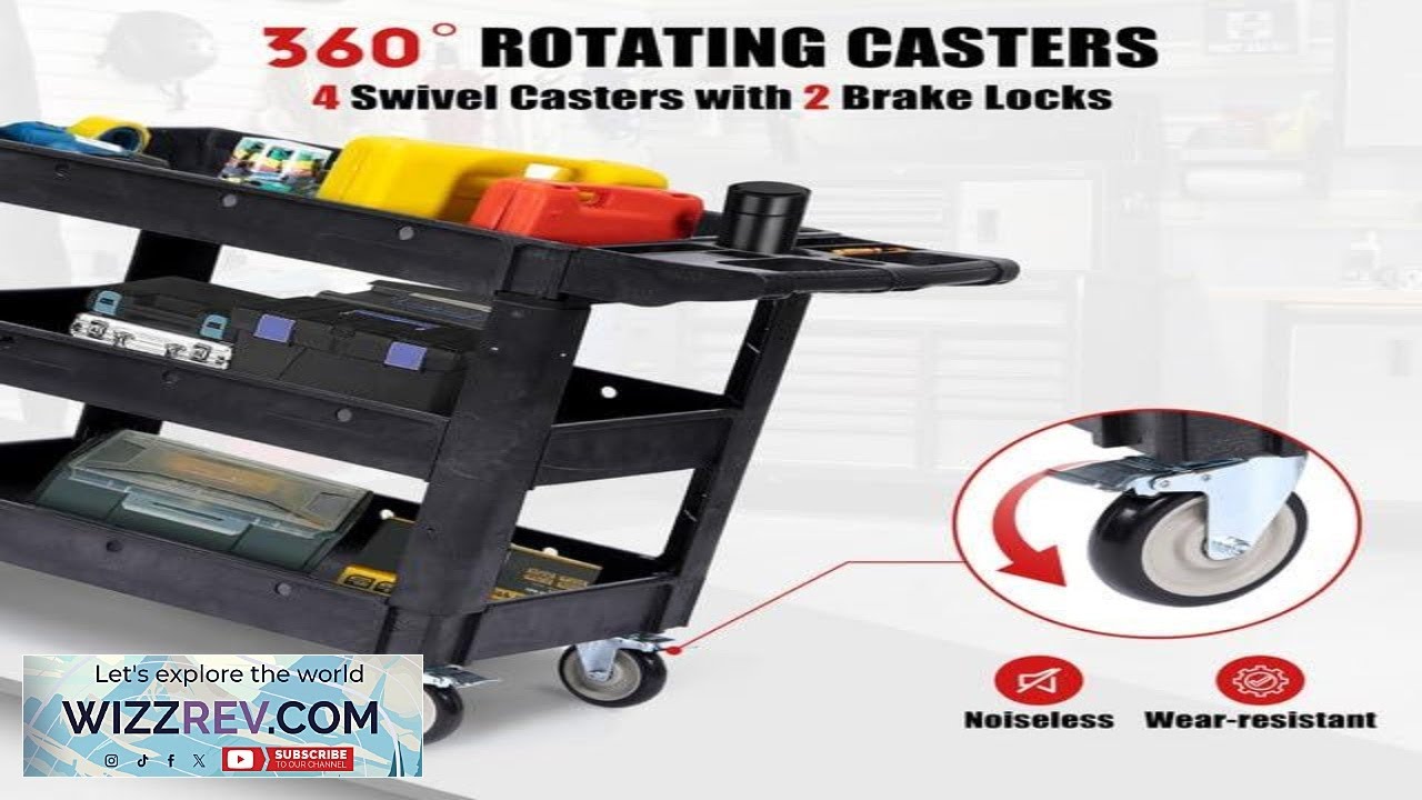 Сервисная тележка Garvee, грузоподъемность 550 фунтов, 3 полки, прочная, из полипропилена, на кол...