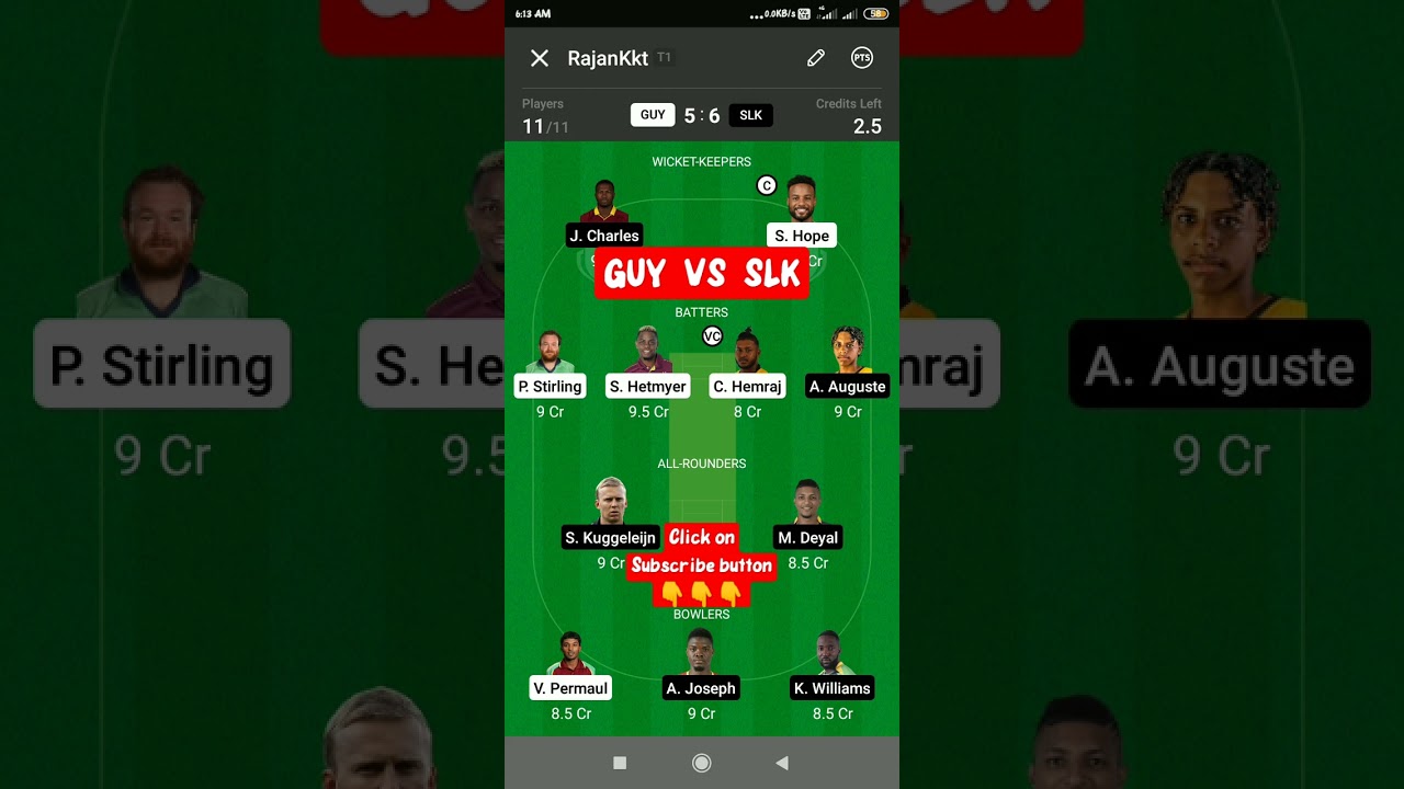 GUY  VS  SLK  DREAM 11  TEAM  PREDICTION | The 6ixty