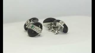 Antique Platinum Cartier 13Ct Diamond Emerald Onyx Cufflinks Vintage Box - 31402