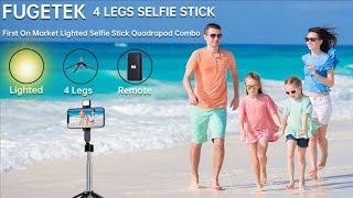 Fugetek 40'' Quadrapod #Lighted Selfie Stick Stand, Lightweight 7oz, #Wireless Bluetooth Remote