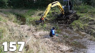 Beaver Dam Removal With Excavator No.157  Filling A Hole In The Stream Bank