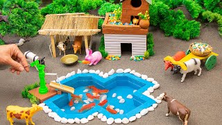 DIY mini Farm Diorama with house for Cow,Pig | Mini Hand Pumb Supply Water Pool for animals #20