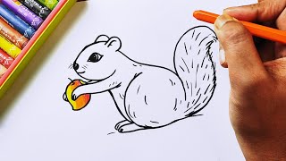 Squirrel Drawing, गिलहरी का चित्र, How to Draw Squirrel, Easy Squirrel Drawing Colour for Beginners screenshot 5