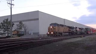 NS 264 stack train is lead by UP 6854 heading for NIT