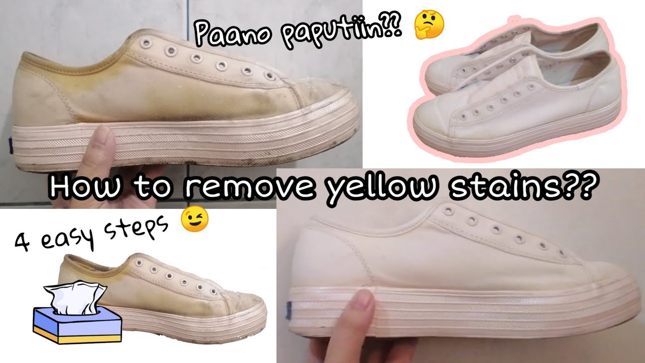 how to remove yellow bleach stains from white shoes
