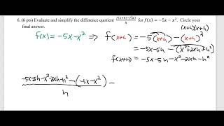 Difference Quotient of a Quadratic Function
