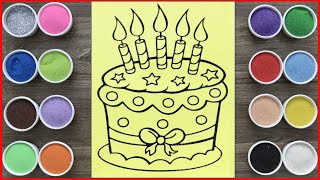 Birthday Cake Colored Sand Painting Tutorial  Painting Ideas With Tube Colours chim Xinh Channel