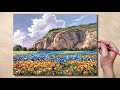 Acrylic Painting Flower Field Valley Landscape