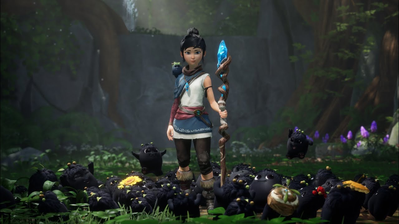 Kena Vs stone guardian fight Bridge of Spirits adventure game Ps5