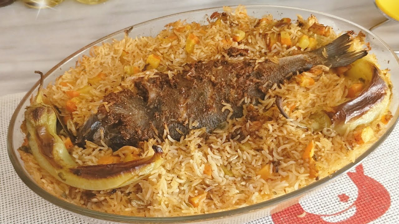 ارز بسمك الدوراد في الفرن، ارز حبة بحبة بنة عالمية ويهلة التحضير وخصوصي لاصحاب الريجيم والحمية