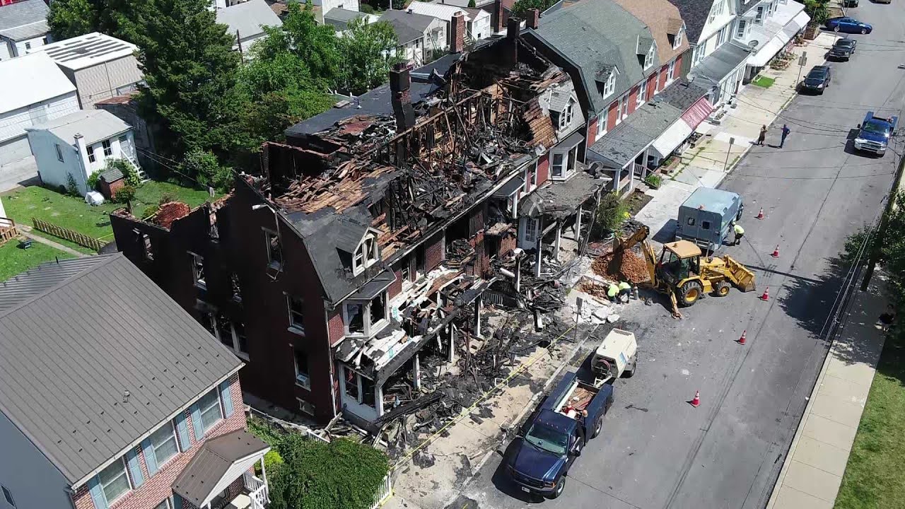 Drone video shows aftermath of row home fire in Red Lion, York County YouTube