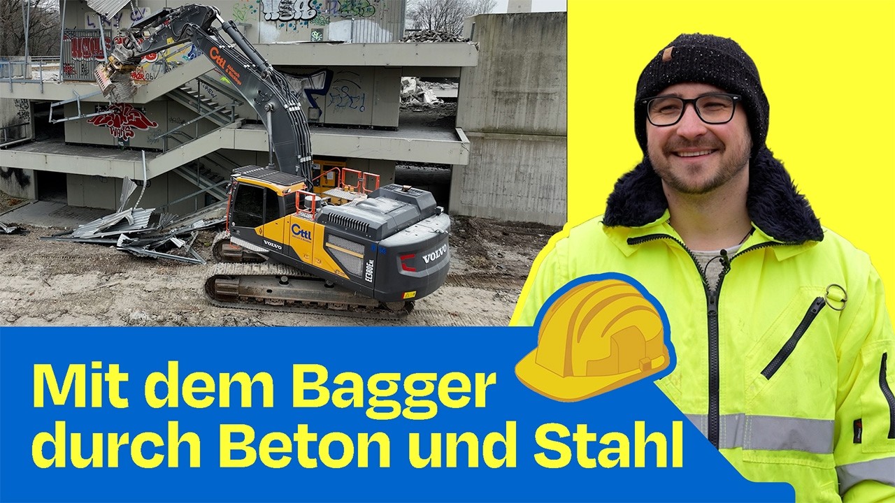Bagger reißt Parkhaus ab! 👀🚧Platz für die neue Tram Münchner Norden.🚋#mvg #tram #baustelle