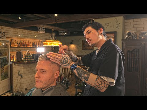 💈ASMR Haircut & Wash at Tokyo's Vintage Barbershop Inspired by 1960s America