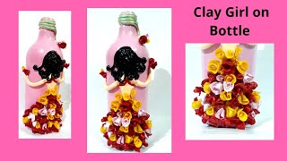 New Bottle Craft Idea | Clay Girl on Bottle | 3D effect with air dry clay | Sikha Crafts